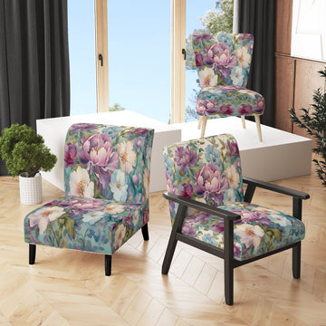Retro Collage Blossoming Wildflowers - Traditional Arm Chair